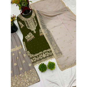 Conjuntos de Traje para Mujer con Bordado Intenso y Trabajo de Lentejuelas, Top-Bottom y Dupatta - Product Image 6