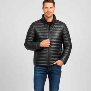 Blouson matelassé moderne en cuir véritable pour homme – Élégance décontractée, imperméable, avec fermeture éclair et capuche, idéal pour l'hiver - Product Image 1