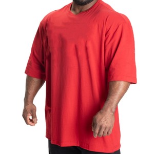 Men's <b>Red</b> Short Sleeve O-Neck <b>Oversized</b> Solid Color Casual T-<b>Shirt</b> Knitted Jersey Cotton Top - Product Image 4