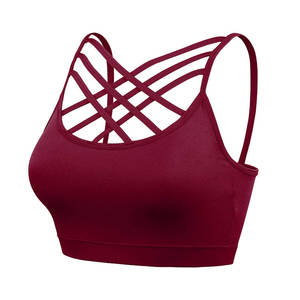 Wholesale Price Custom Women Fitness Cross <b>Back</b> Padded Sport Bra with Front Logo Removable Pads Medium <b>Support</b> for Yoga & Gym - Product Image 2