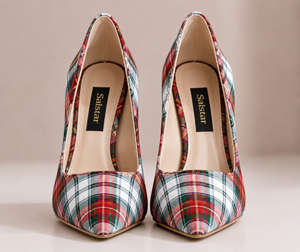 Escarpins élégants à talons aiguilles en tissu écossais tartan pour femmes, parfaits pour les mariages et les soirées, vente en gros - Product Image 2