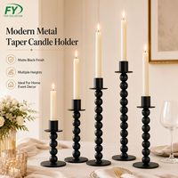 Lot de trois bougeoirs modernes en métal noir, design boule empilée, pour table de mariage et décoration intérieure