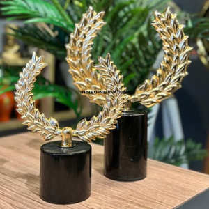 Sculpture d'arbre décorative en acier inoxydable doré brillant, découpée au laser, avec feuilles de branches, base en marbre, pour table - Product Image 5