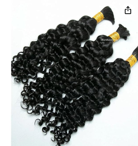 Long Natural Black <b>Curly</b> Indian Remy Human <b>Hair</b> Weft Bulk Extension with Silk Base Double Drawn 100% Density for Beauty Supply - Product Image 4