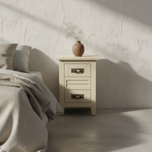 Table basse moderne avec 2 tiroirs en bois d'hévéa blanc MDF, meuble de salon durable, mobilier de maison, couleur crème - Product Image 5