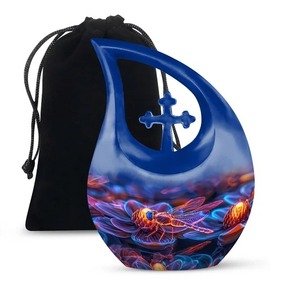 Teardrop Cremation Urn with Northern Lights Landscape Design for Adult Ashes <b>Memorial</b> <b>Keepsake</b> Custom Decorative Tear Drop Urn - Product Image 4