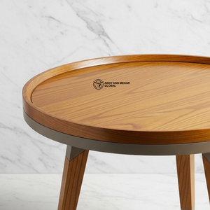 Brown Meena Wooden <b>Stool</b> – Handcrafted Decorative <b>Round</b> Accent <b>Stool</b> Traditional Wooden Side Table - Product Image 2