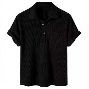 Polo de Manga Corta de Punto Casual para Hombre, Color Azul Sólido, Cuello Camisero, 100% Algodón, Transpirable, Top de Verano - Product Image 2