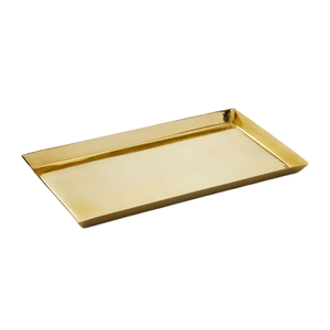 Plateau de service rectangulaire moderne en métal poli avec poignées et pieds, élégant plateau décoratif en acier inoxydable et laiton pour cuisine et bar - Product Image 5