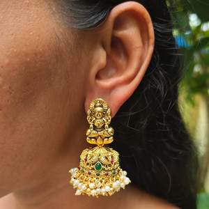 Vintage Diamond Pearl Zircon Hoop Earrings-Antique Jhumka Fashion Jewelry for Party Wedding Gift - Product Image 2