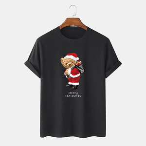 Merry <b>Christmas</b> Men's Knitted Short Sleeve T-<b>Shirt</b> Regular Fit 100% Cotton Solid Casual O-Neck Breathable Quick Dry Streetwear - Product Image 2