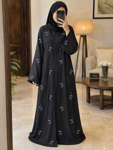 Vestido Abaya Étnico Bordado Modesto RN para Mujer, Transpirable, de Poliéster, Largo hasta el Suelo, Manga Larga, para Verano, Otoño, Bodas - Product Image 4