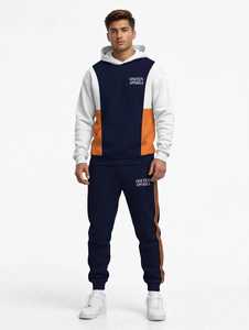 Men's Solid Lightweight Hooded Tracksuit Set Navy <b>White</b> Orange Casual Autumn <b>Sweatshirt</b> Sweatpants Two Piece Outfit - Product Image 6