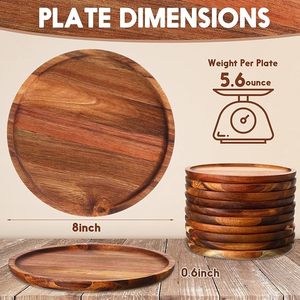 Plateau en bois rond, assiette de service en bois pour sandwichs, collations, desserts, salades et fruits - Nettoyage facile, léger, 8 pouces - Product Image 4