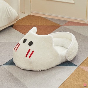 Warm Plush Slipper Shaped Cat <b>Bed</b> Semi Enclosed Kitten <b>Cave</b> Nest Washable Anti Slip Sleeping Bag for Indoor Felines - Product Image 6