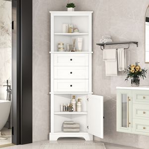 Mobile Alto Triangolare Bianco con 3 Cassetti Regolabili in MDF Verniciato per Bagno, Cucina, Soggiorno - Product Image 2
