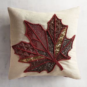 Funda de cojín con cuentas de hojas de arce otoñales, tela de lino, bordado a mano, funda de almohada con follaje otoñal para sofá, cama, hogar. - Product Image 5