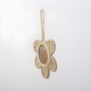 Handmade Hand Held Portable Makeup Compact Rattan <b>Mirrors</b> Flower Shape Natural Handcrafted <b>Mirror</b> - Product Image 3