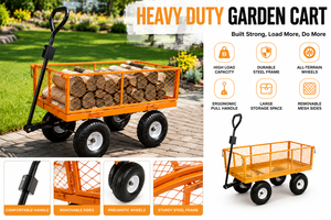 Chariot de jardin robuste en acier orange avec 4 roues et côtés en maille pour le transport de paillis, de terre et de bois de chauffage ODGPYC000 - Product Image 6