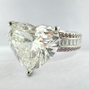 IGI Certified 7.40 CTW <b>Heart</b> Shape Lab Grown Diamond Engagement <b>Ring</b> Solid 10k White Gold Baguette <b>Pink</b> Accent Wide Band - Product Image 4