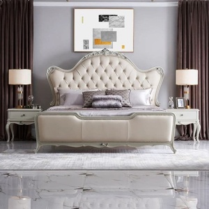 French Style <b>Antique</b> Design Hand Curved Tufted Bedroom Furniture Leather Panel Bedroom Set for Villa Hotel Apartment - Product Image 1