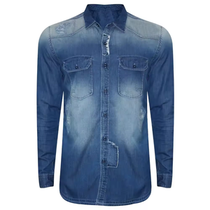 Camisa de Mezclilla para Hombre Raw Indigo, Algodón Grueso, Manga Larga, Costuras en Contraste, Bolsillos Dobles, Construcción Resistente - Product Image 4