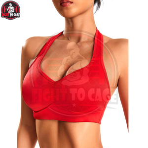 Hecho en Pakistán, diseño único en un color rojo sólido, tacto suave, a la moda, recién llegado, sujetador deportivo sencillo con cuello halter. - Product Image 2