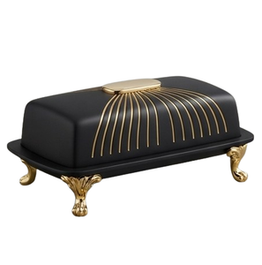 Beurrier en acier inoxydable noir avec revêtement poudré, rangement de comptoir, ustensile de cuisine moderne en métal - Product Image 2