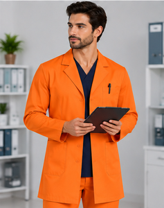 Blouse de laboratoire blanche de haute qualité pour homme, tenue médicale tissée à manches longues, uniforme de médecin à col cranté, respirante en polycoton - Product Image 4