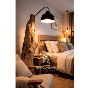 Lampe sur pied en teck moderne et tropicale - Design en bois massif écologique et durable pour salon, chambre, bureau à domicile et appartement - Product Image 3