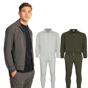 Conjunto Deportivo Personalizado para Hombre, Estilo Tech Spring, Sólido, Elástico en 4 Direcciones, Corte Ajustado, 2 Piezas, Chaqueta y Pantalones Deportivos Casuales Elegantes - Product Image 1