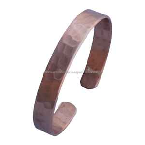 Bracelet ouvert réglable en cuivre pur, étanche, martelé, pour femmes et hommes, bijoux minimalistes unisexes pour anniversaire et mariage - Product Image 5