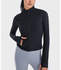 Veste de yoga mi-longue pour femme, élasthanne, fermeture éclair intégrale, vêtements de sport fitness, coupe ajustée, tissu uni, toutes saisons, gym, course à pied, vêtements de sport - Product Image 2