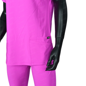 Blouses roses pour femmes en polyester tissé, uniformes d'hôpital avec poches avant et col en V pour usage médical - Product Image 5