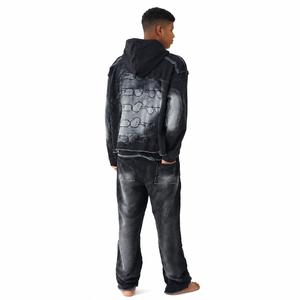 Ensemble de survêtement tie-dye à capuche, coupe ample, couleur dégradée, avec poches latérales, respirant, style décontracté, collection automne - Product Image 2