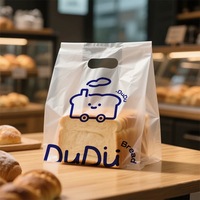 Sac en plastique HDPE personnalisé avec poignée longue pour café/pâtisserie/gâteau/burgur/sandwich/utilisation en restaurant