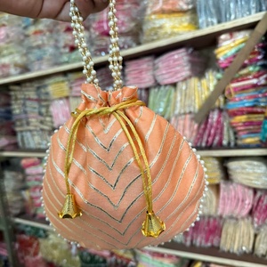 Elegant Leheriya Potli Bag Exquisite Gota Patti Work Delicate Pearl <b>Bead</b> Border Handcrafted Accessory Stunning Ethnic Clutch - Product Image 1