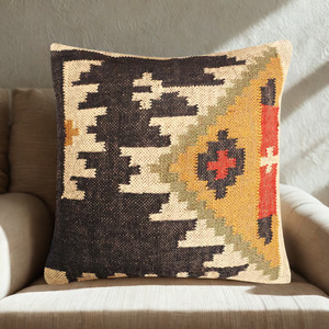 Cojín de Yute y Lana Hecho a Mano, Elegante Forma Cuadrada, Patrón Geométrico Abstracto, Tela Suave, Almohada para Hogar, Hotel y Viajes - Product Image 2