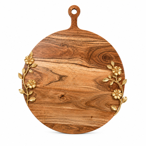 Planche à fromages en bois avec poignée décorative en émail doré en forme de branche de fleur, plateau de service en bois extra long décoratif - Product Image 5