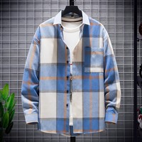 Chemise Homme Grande Taille à Manches Longues en Flanelle Rayée Respirante Tissée, Coupe Ample Style Hong Kong, Anti-rétrécissement, Fabrication OEM Personnalisée