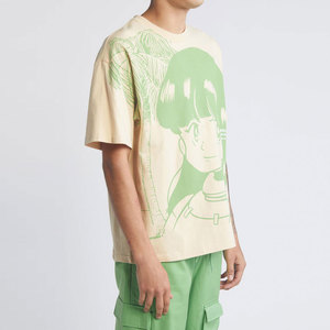<b>Cream</b> Oversized Cotton Jersey <b>T</b>-<b>Shirt</b> O-Neck Short Sleeve Casual Style With Print Pattern Breathable Fit Men's - Product Image 4