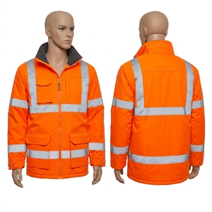 Premium 300D Oxford Polyester 180 GSM Waterproof CE Certified Safety <b>Jacket</b> <b>Orange</b> Navy <b>Hi</b> <b>Vis</b> Reflective Workwear Custom Logo - Product Image 4