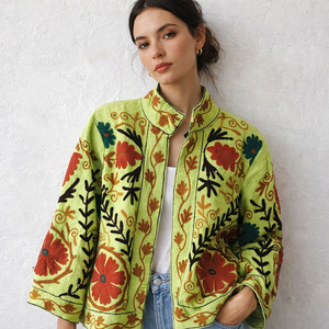 Blouson Bomber Automne Hiver Printemps Respirant en Coton Brodé à Bouton Unique en Nylon Tricoté et Laine - Product Image 1