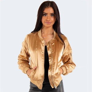 Blouson Bomber Doré en Satin pour Femme – Fermeture Éclair, Manches Longues, Couleur Unie, Col Rabattu – Vêtement d'Extérieur Tendance pour l'Automne - Product Image 5