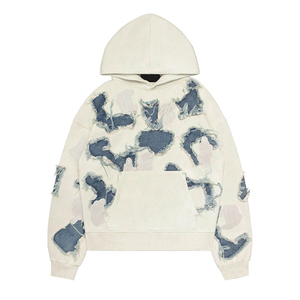 เสื้อฮู้ดดี้ผ้าฝ้ายแบบใหม่ สไตล์ดิสเทรส สำหรับผู้ชาย คุณภาพสูง ผ้าฝ้ายผสม ขนฟลีซคุณภาพสูง ระบายอากาศได้ดี สีดำ - Product Image 1