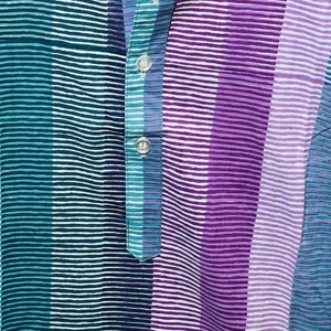 งานฝีมือสุดพิเศษ ผ้าฝ้าย 100% เสื้อคุรตะแขนยาวหลากสีสำหรับผู้ชาย |   ชุดคุรตะลายพิมพ์มือแบบแถบลายชนเผ่า - Product Image 3