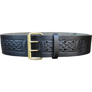 Ceintures de kilt traditionnelles écossaises en cuir 100% de haute qualité pour garçons, motif Thistle Black Belt, fournitures d'usine - Product Image 1