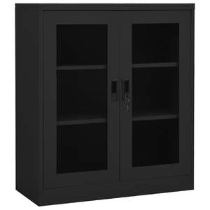 Armoire de bureau moyenne en acier anthracite avec armoires à dossiers en verre trempé - Product Image 1