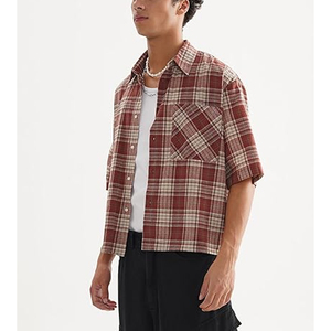 Men Plaid Shirt Short Sleeve Casual <b>Check</b> Shirt Lightweight Cotton Summer Button Up Shirt Custom Logo OEM Wholesale - Product Image 3