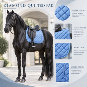 Tapis de selle matelassé bleu ciel avec profil rembourré et sangles de fixation |   Conception à bords contournés pour l'équitation - Product Image 5